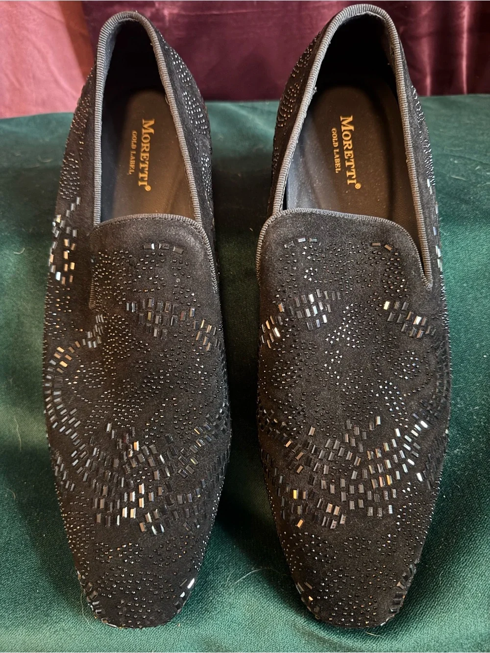 Black Embellished Suede Men’s Moretti Gold Label Loafers